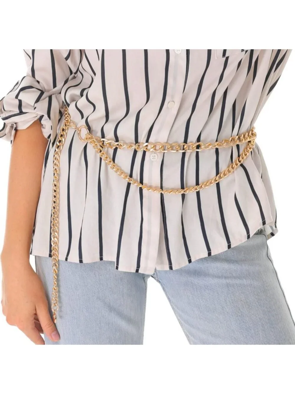 Stylish Gold Metal Link Waist Chain Belt for Women - Perfect for Dresses
